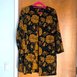 Yellow/gold patterned black sweater jacket